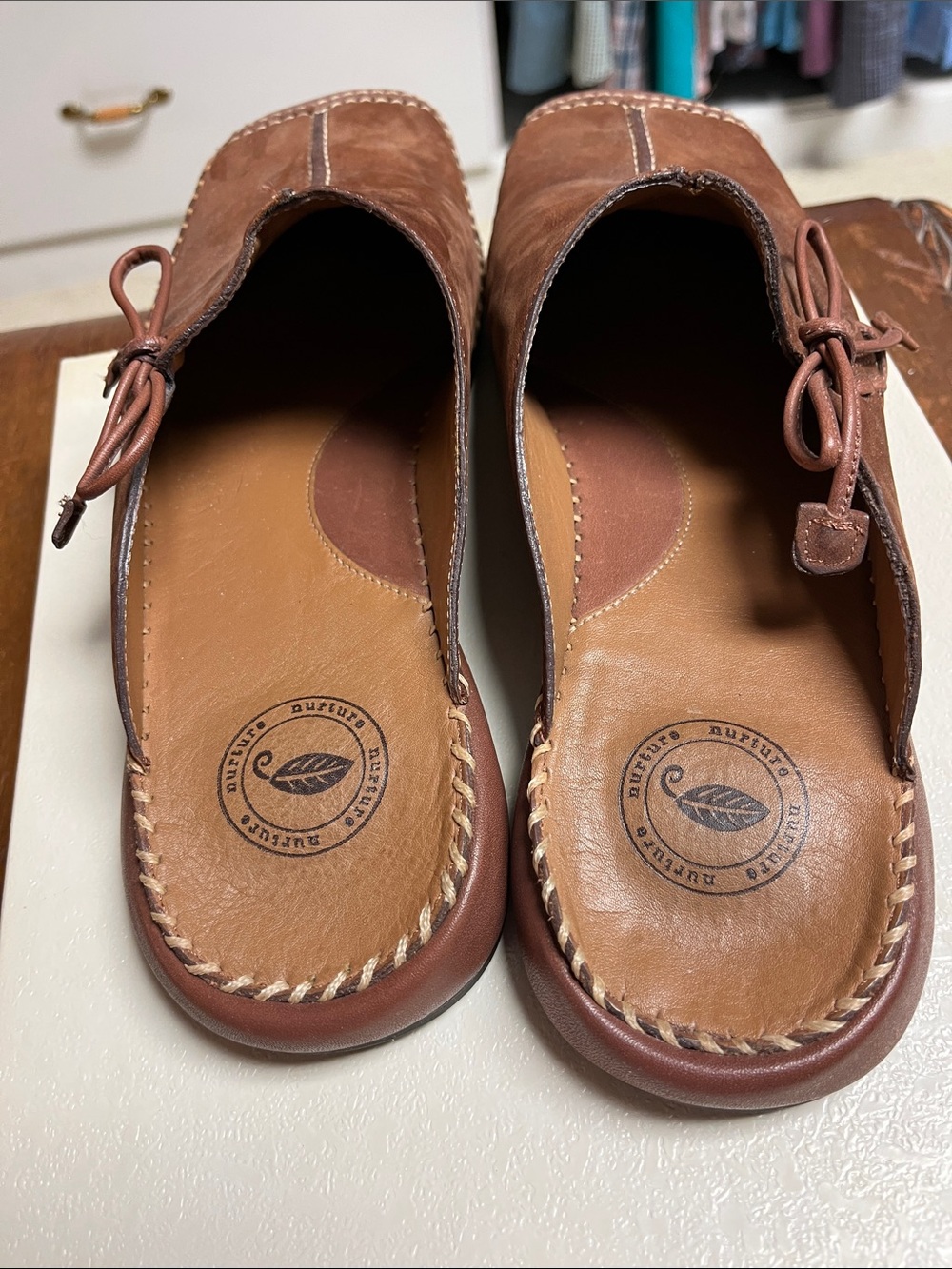 Nurture Brown Leather Slip-On women’s mules. - Picture 5 of 5